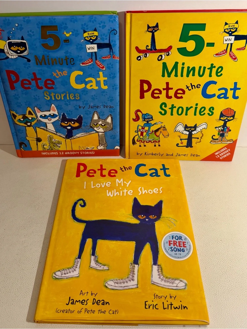 Pete the Cat 3 Hardcover Book Lot 5-Minute Stories I Love My White Shoes Kids